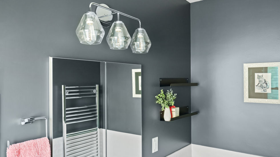 Dark grey bathroom walls by Farrow and Ball.