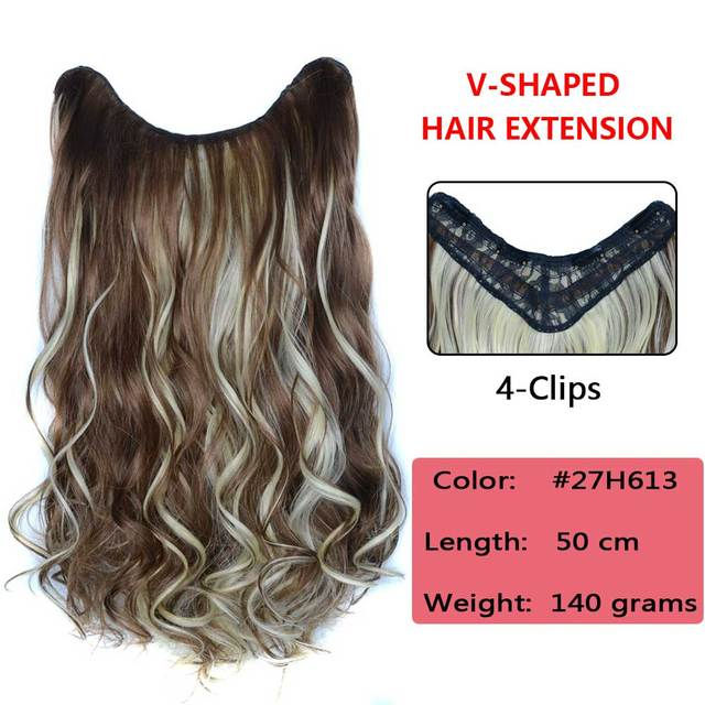 Thumbnail: Synthetic V shaped Long Curly Wavy Hair Extension Clip In Hair Piece