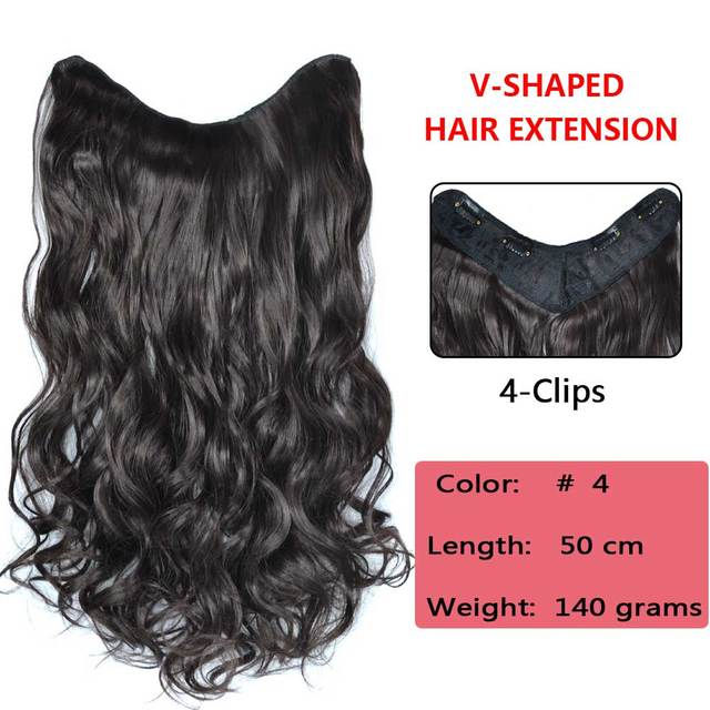 Thumbnail: Synthetic V shaped Long Curly Wavy Hair Extension Clip In Hair Piece