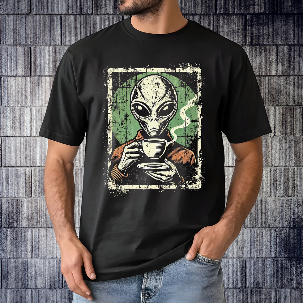 Men's Alien Drinking Coffee Graphic T-Shirt