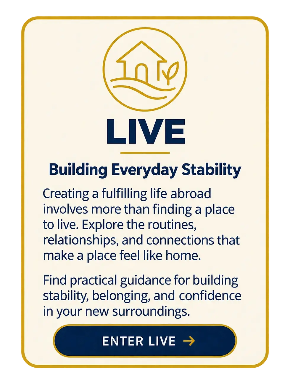 LIVE resource card for building stability and belonging while living abroad