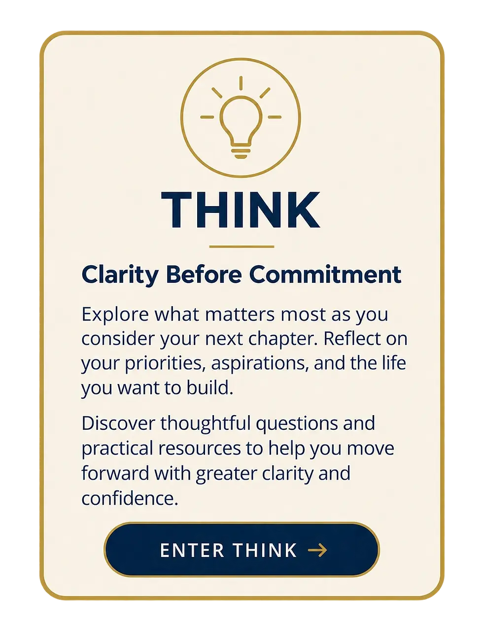THINK resource card for gaining clarity before major life decisions