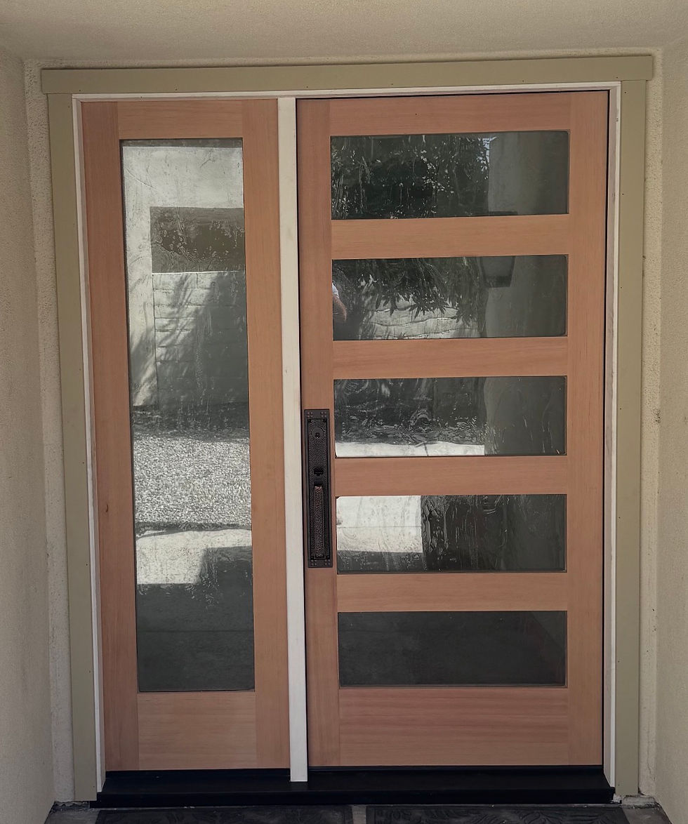 Modern double entry door installation with glass panels
