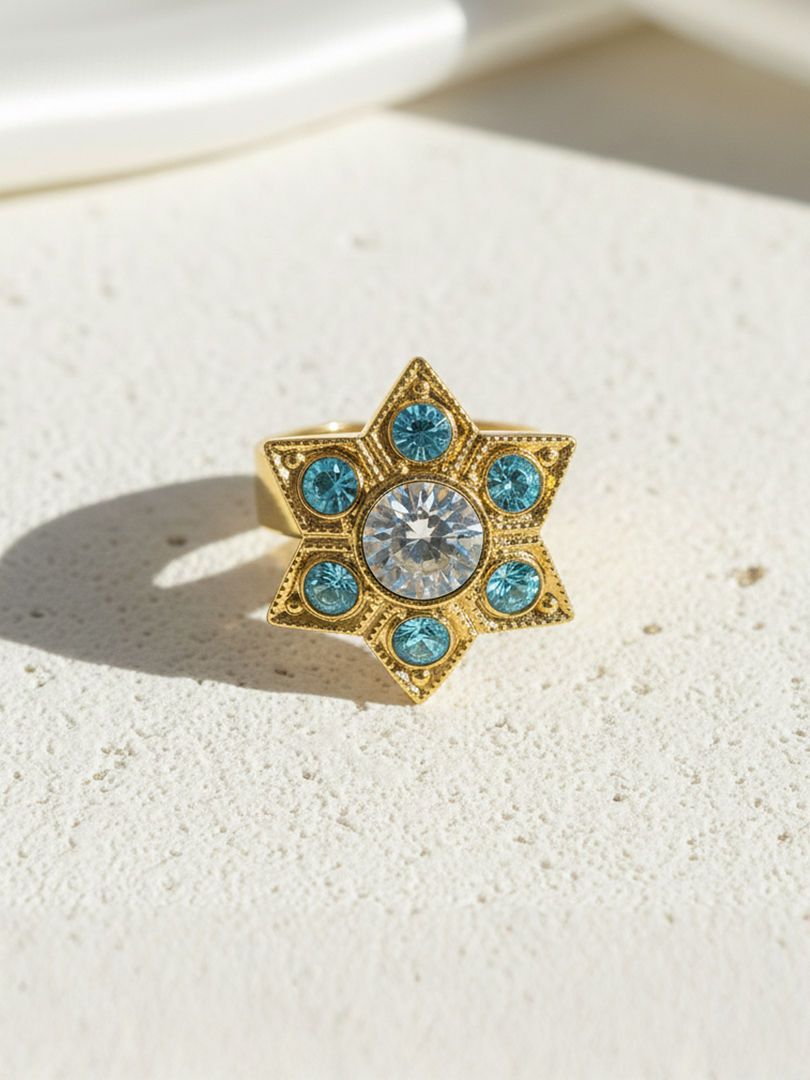 תמונה ממוזערת: טבעת מגן דויד עם קריסטלים