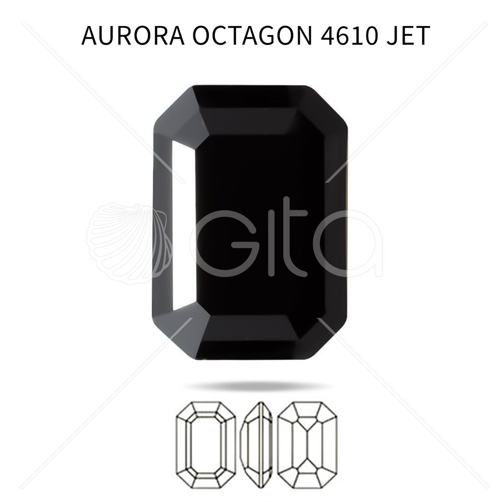 Aurora A4610 Step Cut Octagon 18x13mm Jet color-2pcs pack