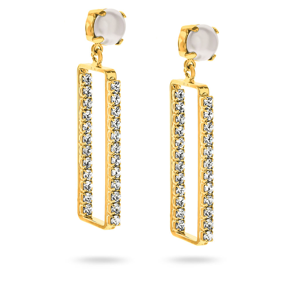 עגילי Olivia עם קריסטלים קטנים ופנינים | זהב | לילה