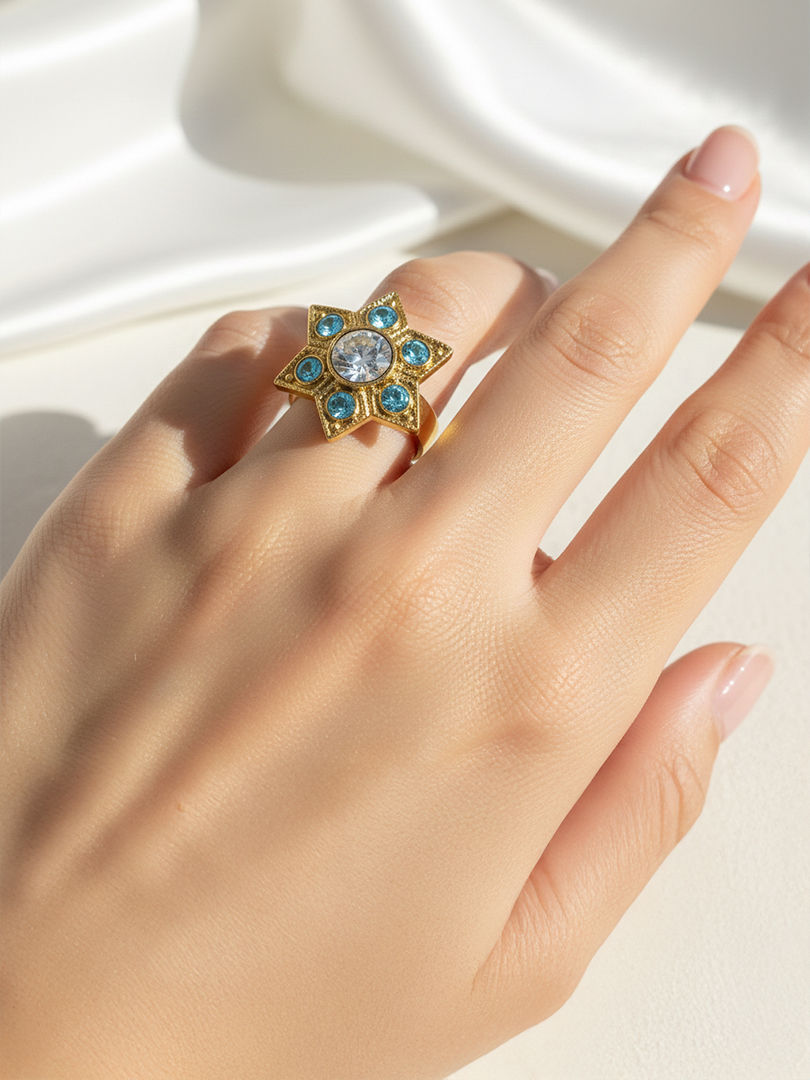 טבעת מגן דויד עם קריסטלים