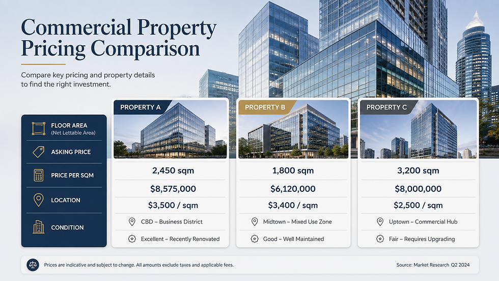 Commercial property for sale pricing comparison
