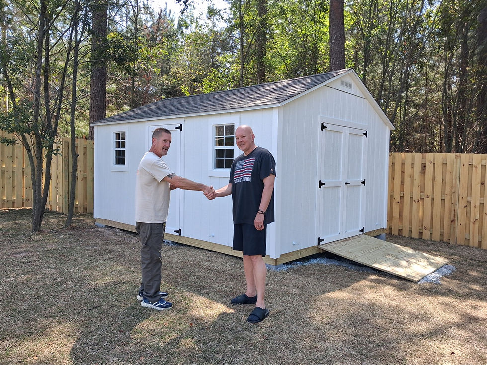 utility-shed-tan-lp-smartside-double-door-two-windows-white-trim-black-hinges-wood-ramp-bl