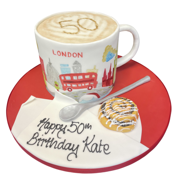 Starbucks London Mug cake with intricate details and vibrant colours, perfect for coffee lovers and travel enthusiasts.