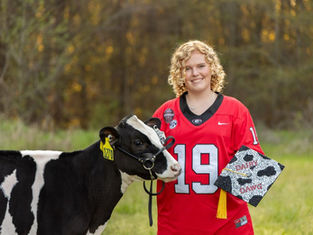 A livestock senior portrait of woman with her Holstein show heifer - taken by UGA senior portrait photographer