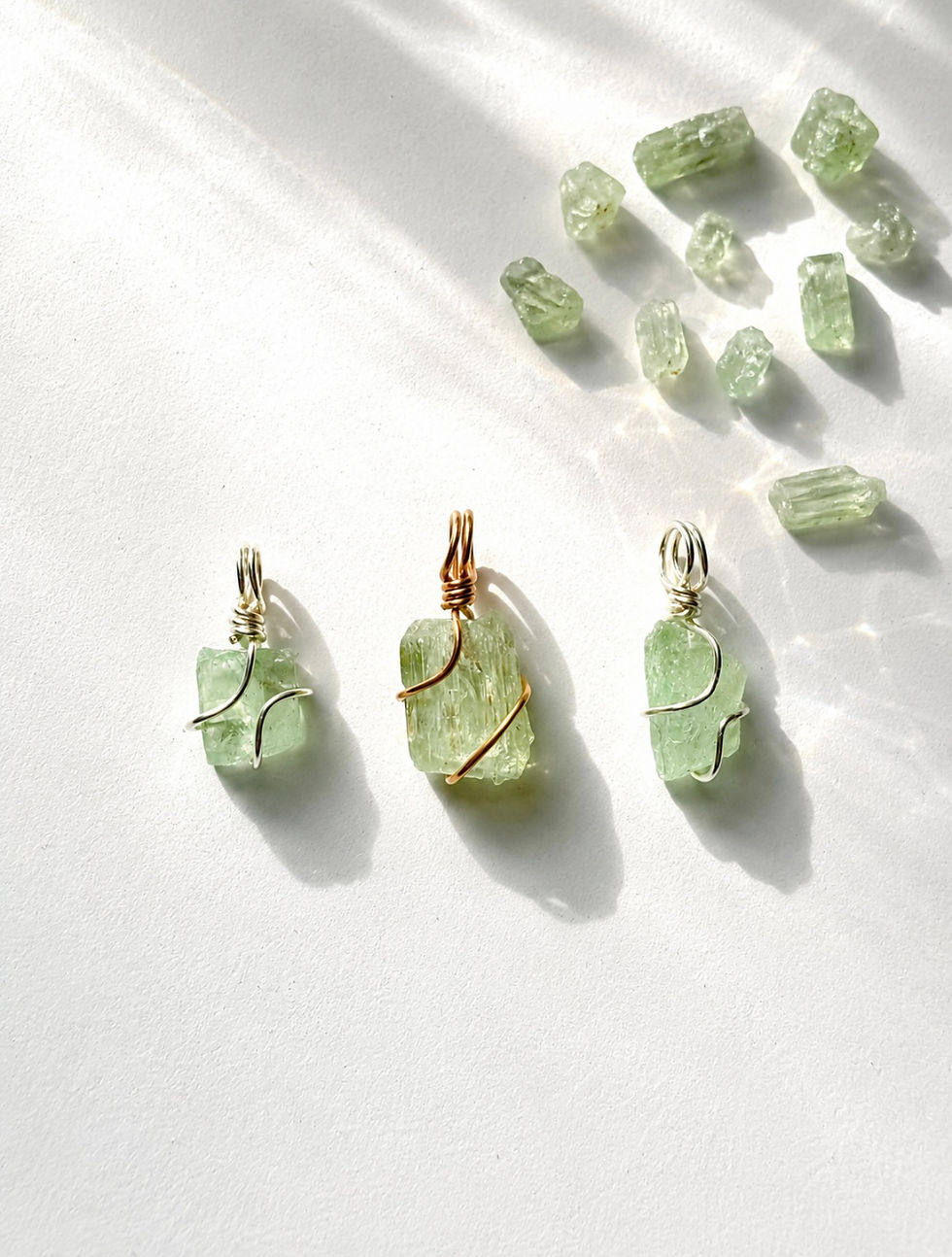 Thumbnail: Raw Green Hiddenite Pendant