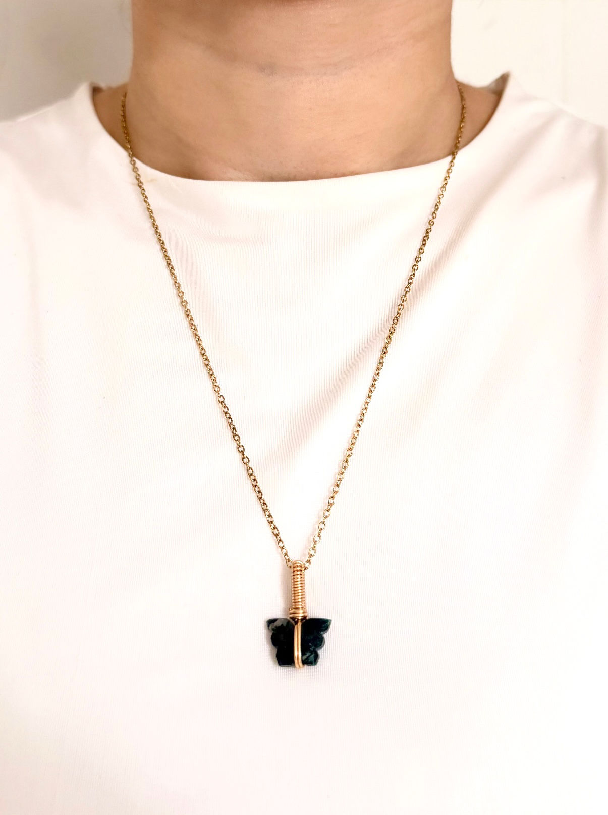 Moss Agate Butterfly Pendants