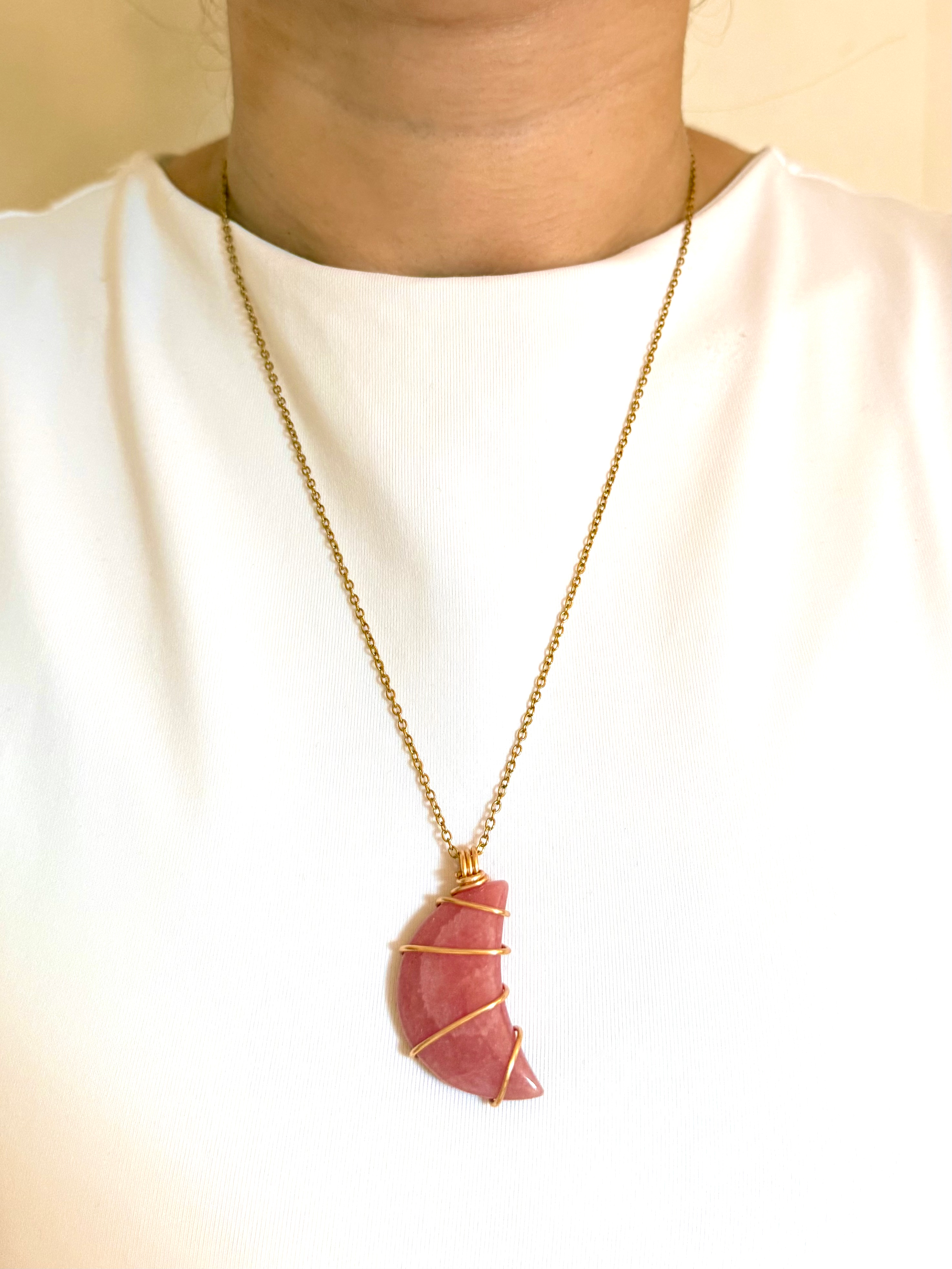 Rhodochrosite Moon Pendants