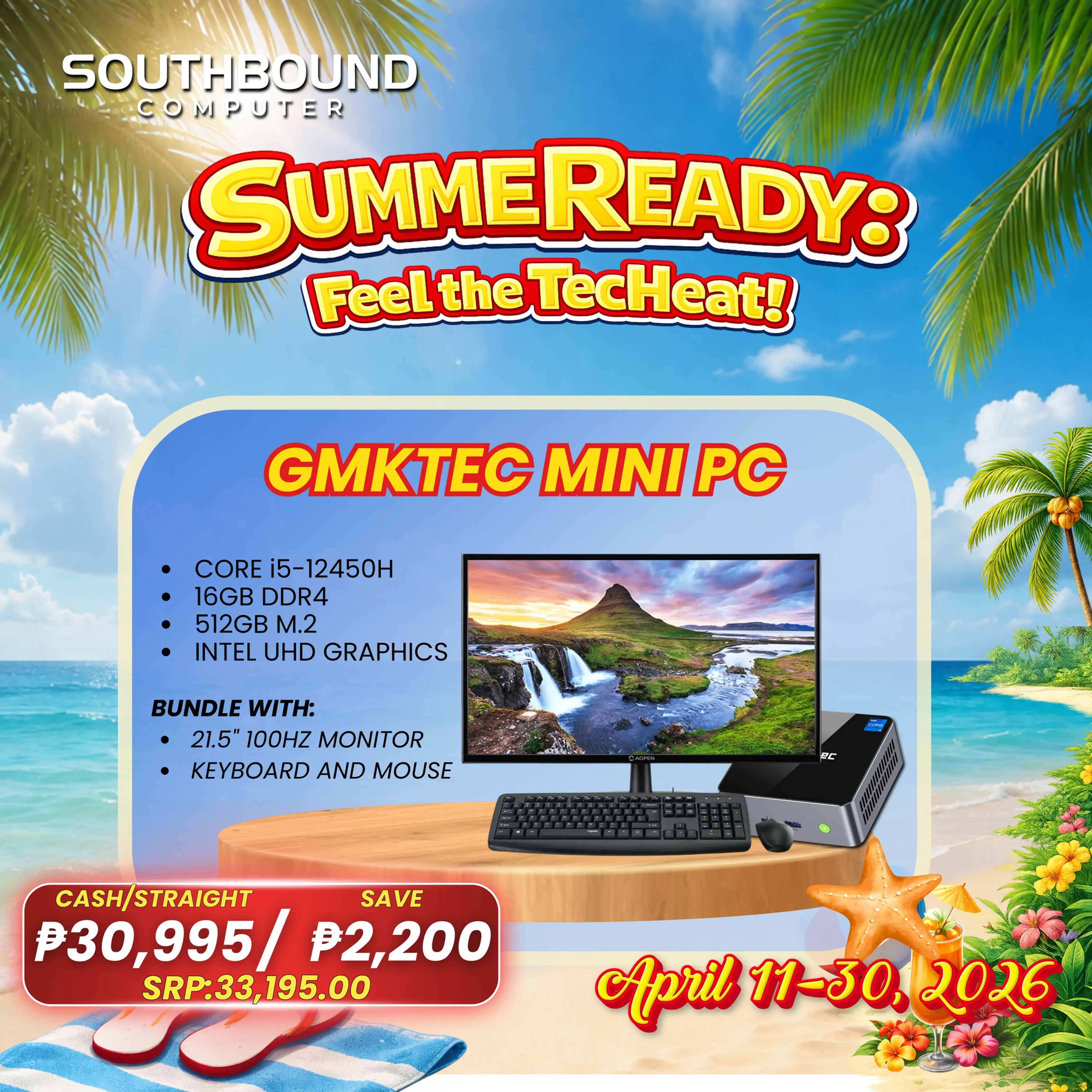GMKtec Mini PC Bundle – Core i5-12450H, 16GB RAM, 512GB SSD with 21.5" 100Hz Mon