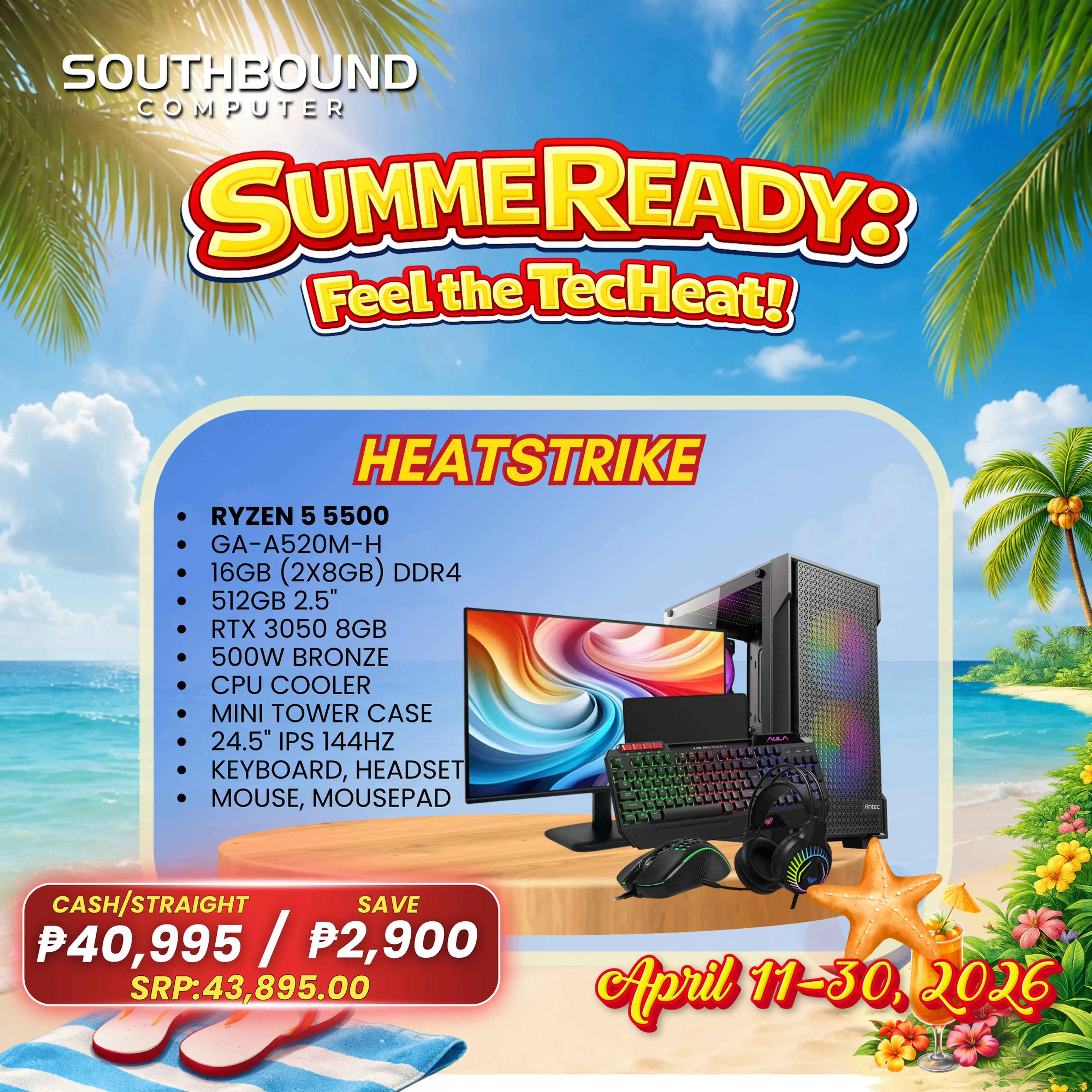 Heatstrike Ryzen 5 5500 RTX 3050 Gaming Desktop Package