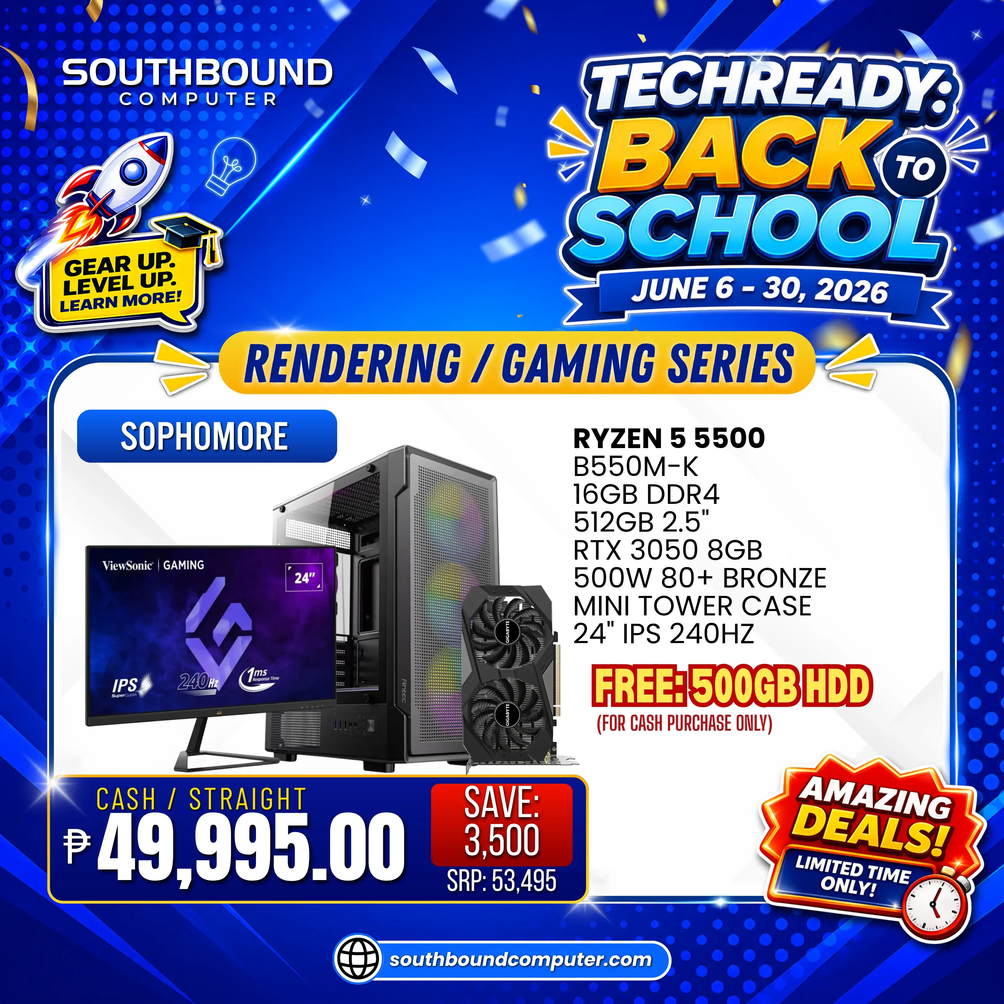 Sophomore Ryzen 5 5500 RTX 3050 Gaming Package