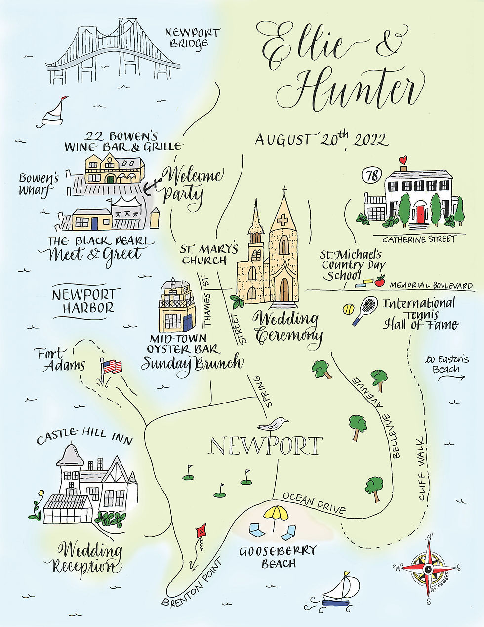 Custom illustrated map of Newport