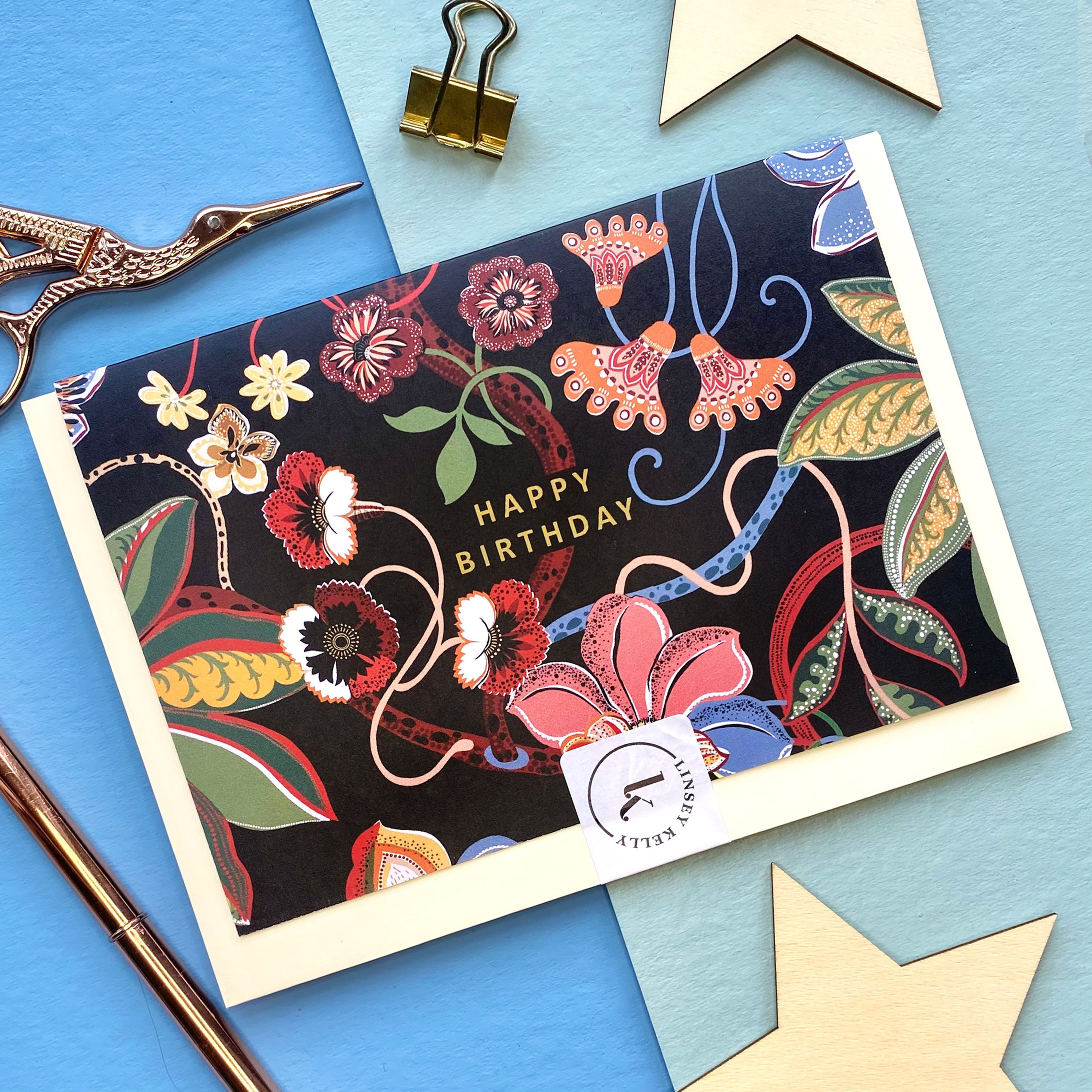 Happy Birthday Dark Sarasa Floral Card