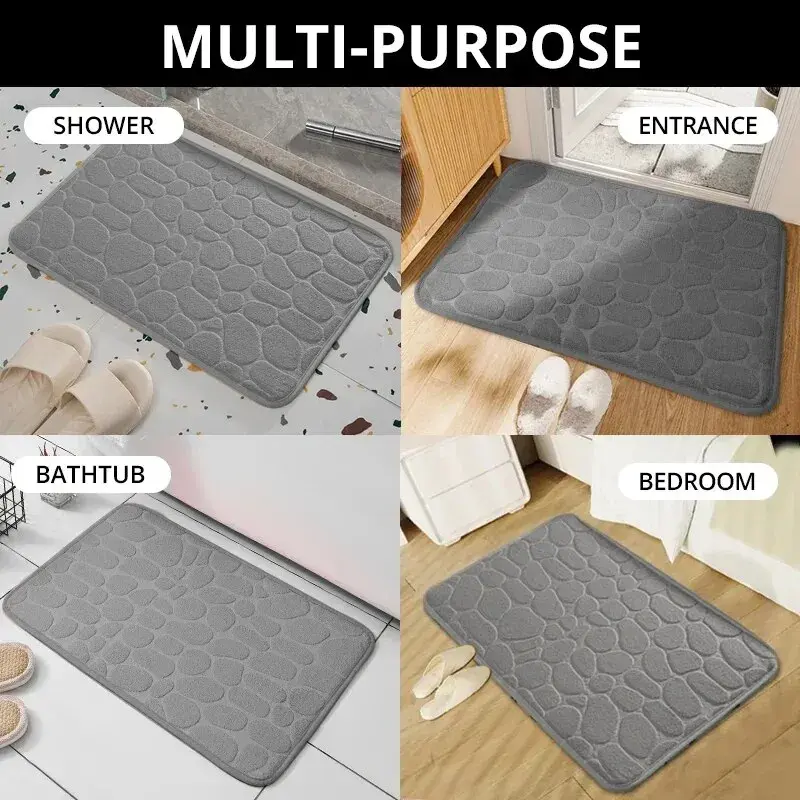 Thumbnail: 1pc Embossed Fiber Carpet, Bathroom Living Room Anti Slip Mat, Pebble Floor Mat,