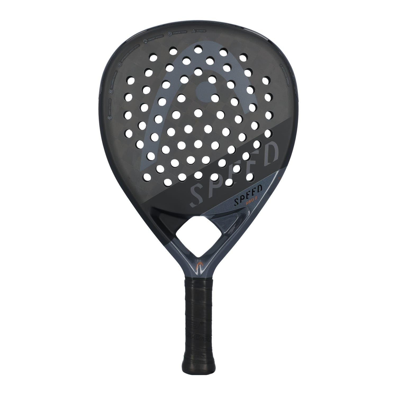 Black padel racket with holes and 'SPEED' text