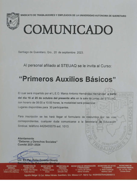 Curso de "Primeros Auxilios Básicos"