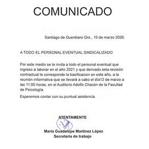 Comunicado al Personal Eventual Sindicalizado