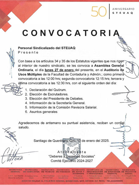 Convocatoria Asamblea General Ordinaria.