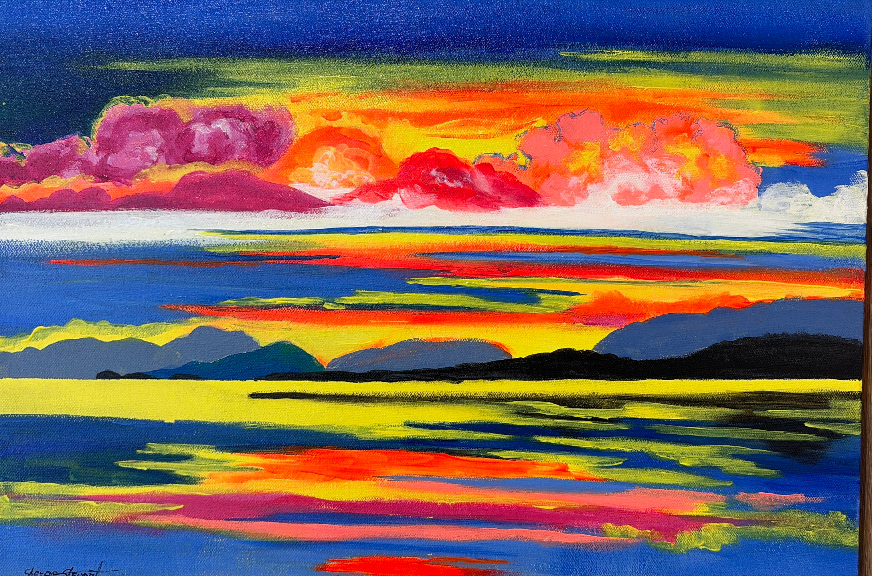 Sunset Ecstasy Elliot’s Beach Ladysmith 1- 0132- framed in Oak 16” x 20”