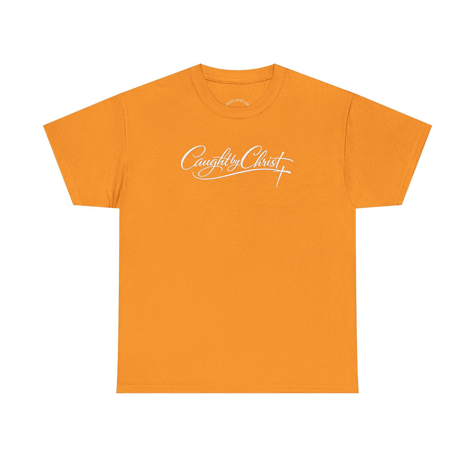 Thumbnail: Caught By Christ Script Logo Tee — Christian Faith Graphic T-Shirt
