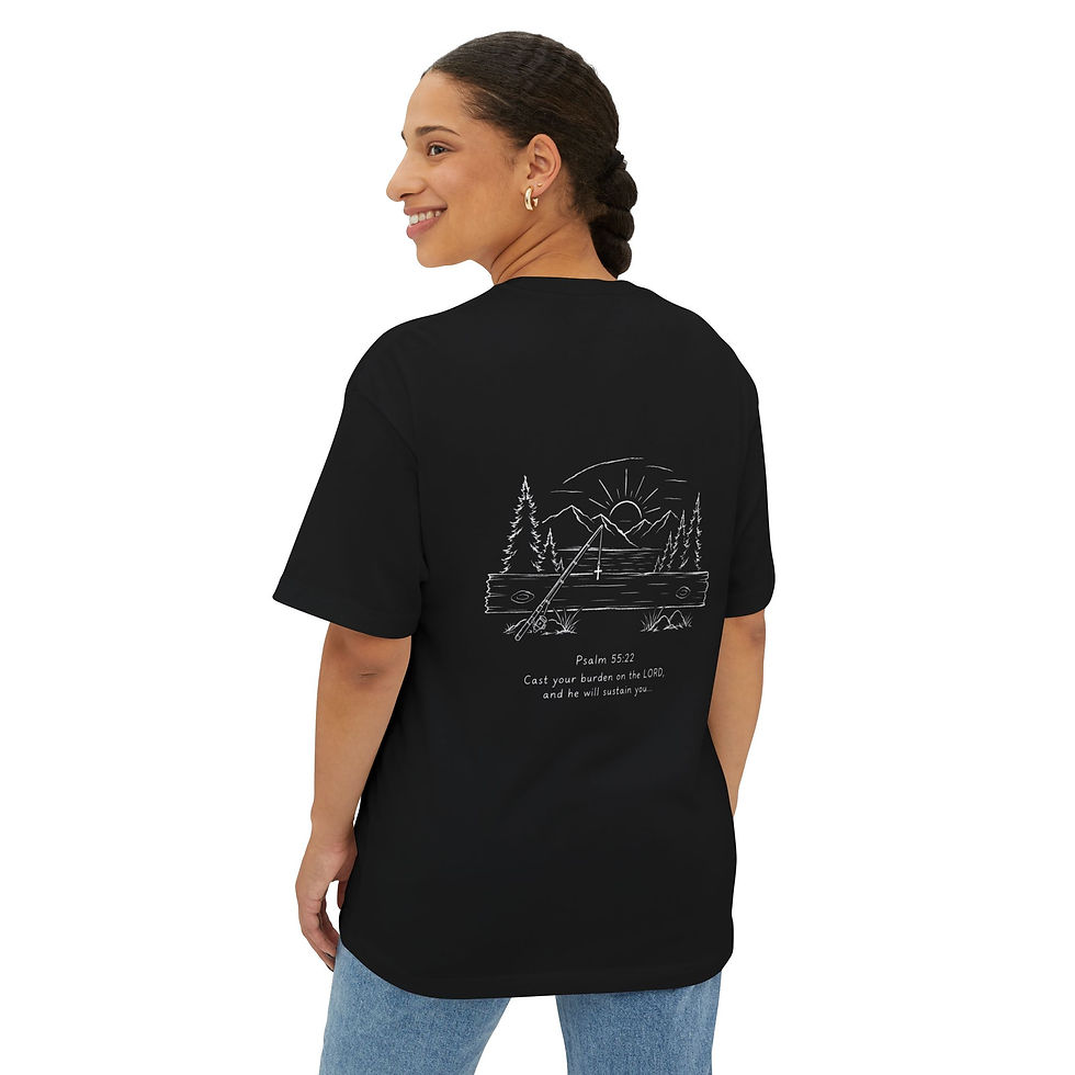Thumbnail: Caught By Christ Tee — Psalm 55:22 Scenic Fishing T-Shirt