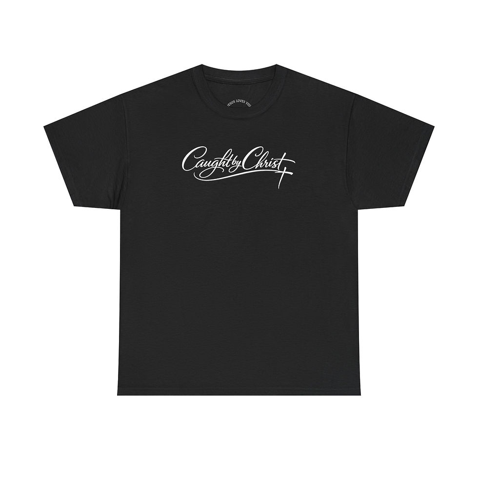 Thumbnail: Caught By Christ Script Logo Tee — Christian Faith Graphic T-Shirt