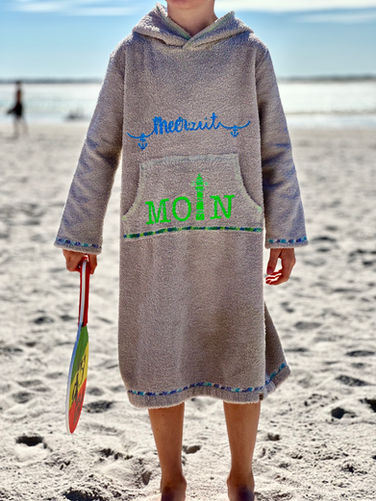 Kinderstrandkleid aus Frottee mit Folienprint und Ziernähten