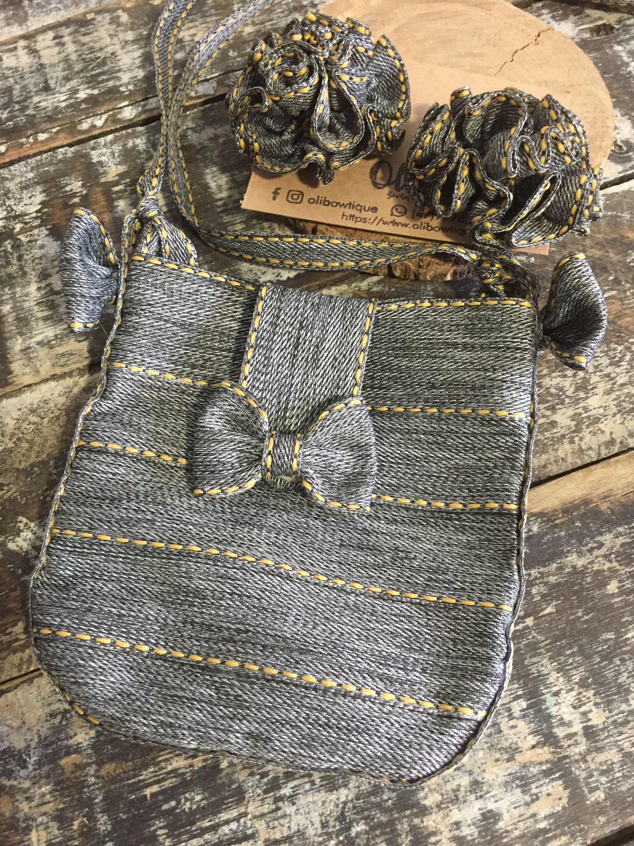 Pigtail froufrou bows and bag set • Kit parzinho frufru e bolsinha