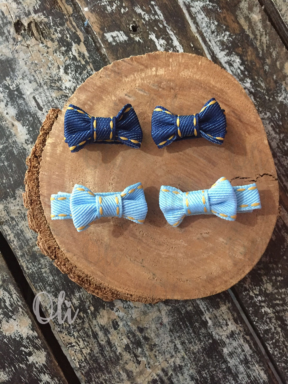 Pigtail denim Lia bow hair clips • Parzinho laço Lia jeans mini