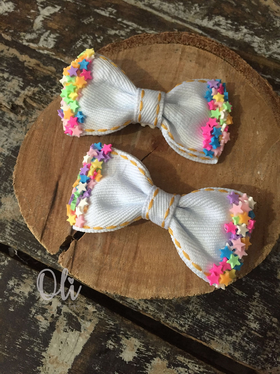 Parzinho laço Lia jeans com fimo • Denim Lia pigtail bows with sprinkles
