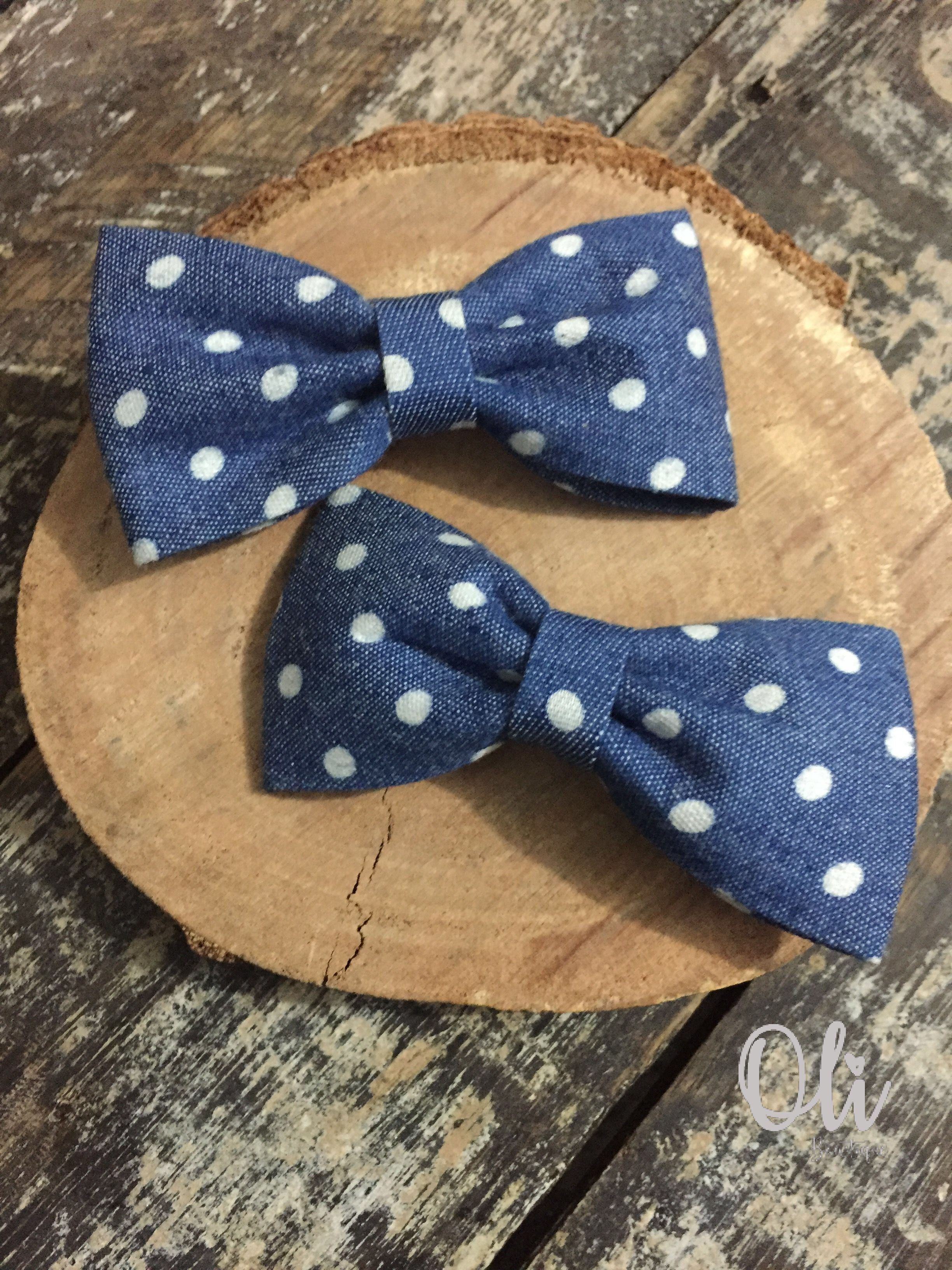 Printed denim Lia pigtail bow • Parzinho laço Lia jeans estampados