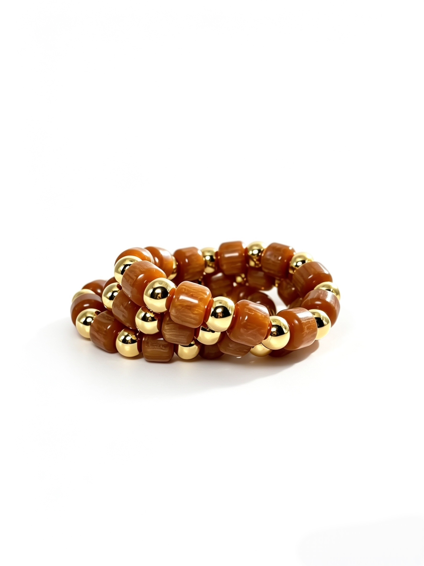 Caramel & Gold Beaded Stretch Bracelet