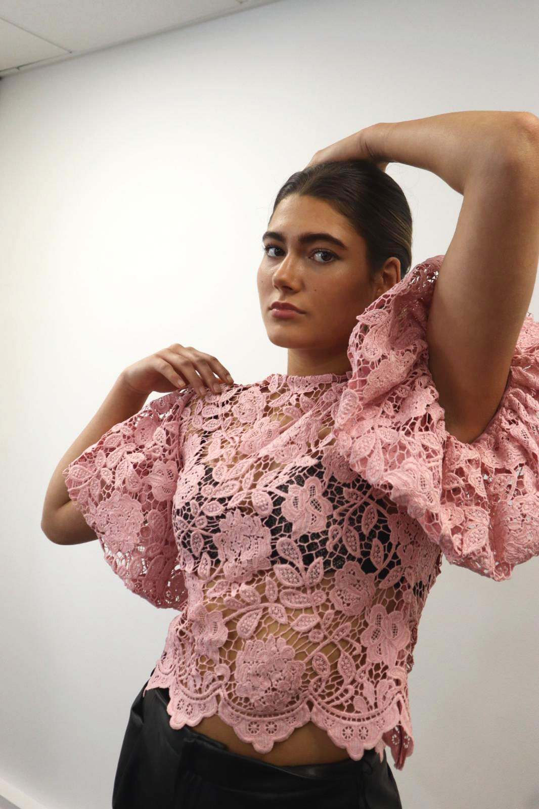 Peach Floral Lace Top