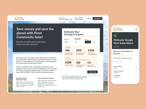 Design mockups for solar energy sign up