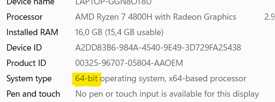 Device specifications for my laptop in the control panel.