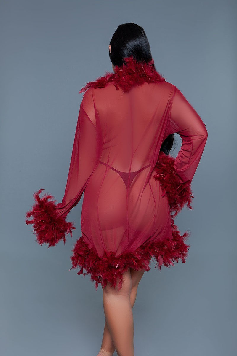 Thumbnail: Knee Length Feather Robe With Ribbon Ties