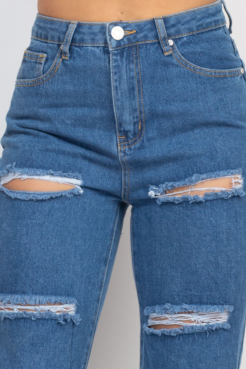 Thumbnail: Rolled Hem Ripped Denim Jeans