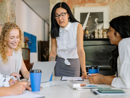 Leader working with employees, training for succession