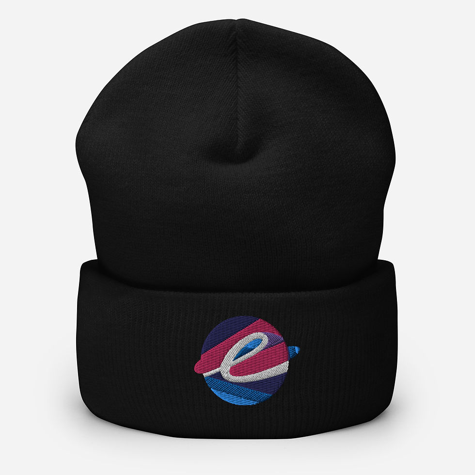Thumbnail: Black, cuffed beanie with an Elemental Essentials logo embroidered on the front. 
