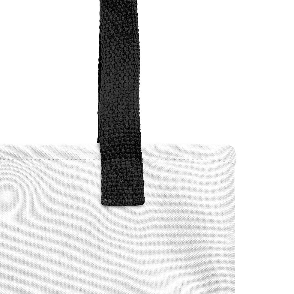Thumbnail: Close-up of the black bull cotton handles on the white "Heel Yeah" tote bag, showcasing sturdy stitching and durable material.