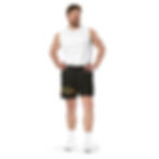 Front view of a man wearing black athletic shorts with a bold "Prime Time" graphic featuring a Colorado sports-inspired buffalo head and gold chain.
