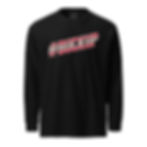 Thumbnail: Man wearing a black-colored heavyweight long-sleeve shirt featuring bold "#BUCKUP" text in red and gray with a black outline, styled for a modern casual look.