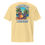 Thumbnail: Back view of a butter colored, pocket tee showing off the Morning Beers design that encompasses a beer can mascot holding another beer enjoying the beach between palm trees. 