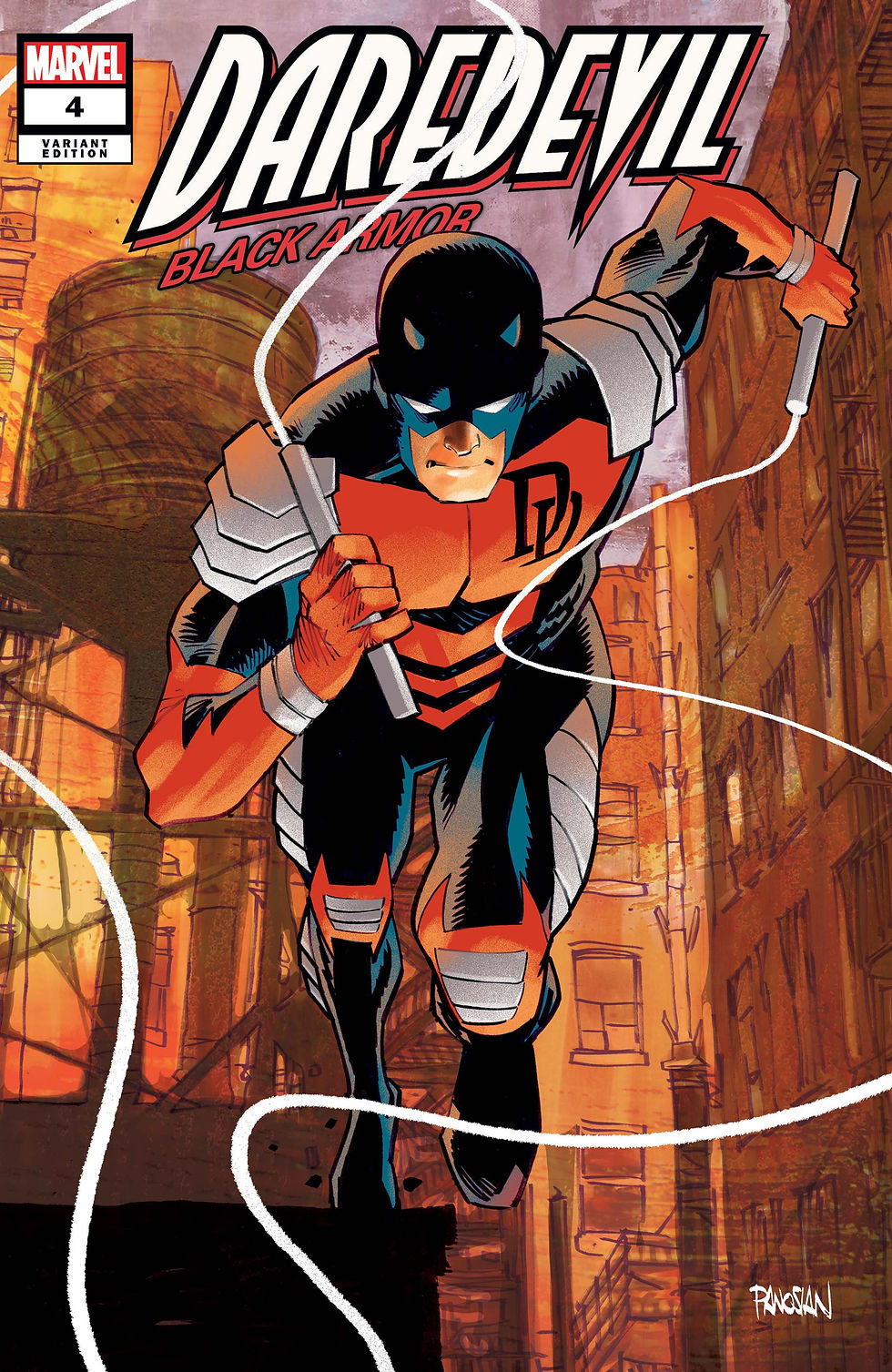 Variant cover for Daredevil: Black Armor issue #4. Art by Dan Panosian.
